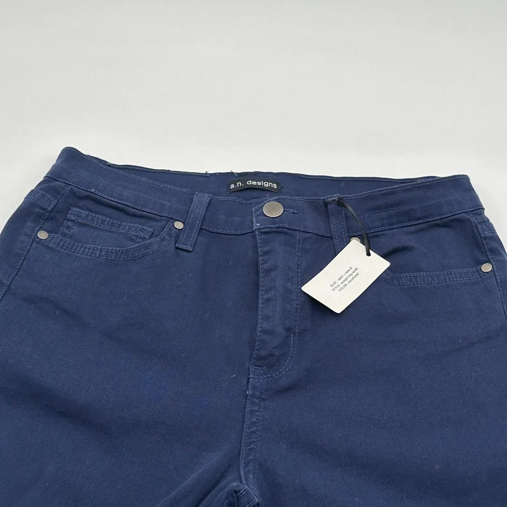 a.n. designs Womens Navy Blue Straight Leg‎ Stretch Pants Size 8 Style 7441 NWT